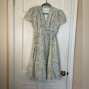 Issa London 100% Silk A-Line Wrap Waist Dress US 2 / UK 6 Lemon Print